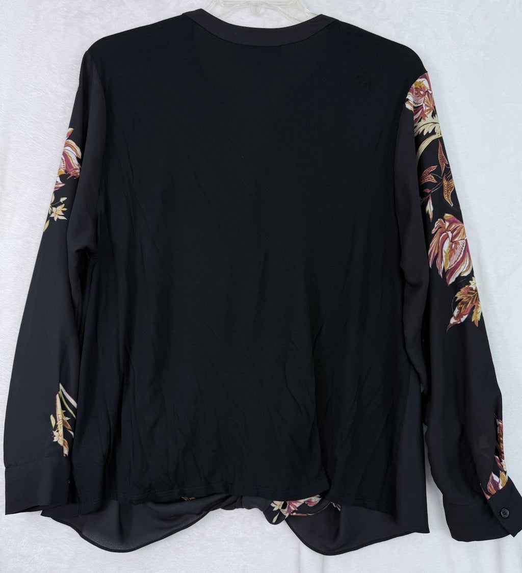 INC International Concepts 2X Tops Long Sleeve Blouse Women's Floral Black Twist