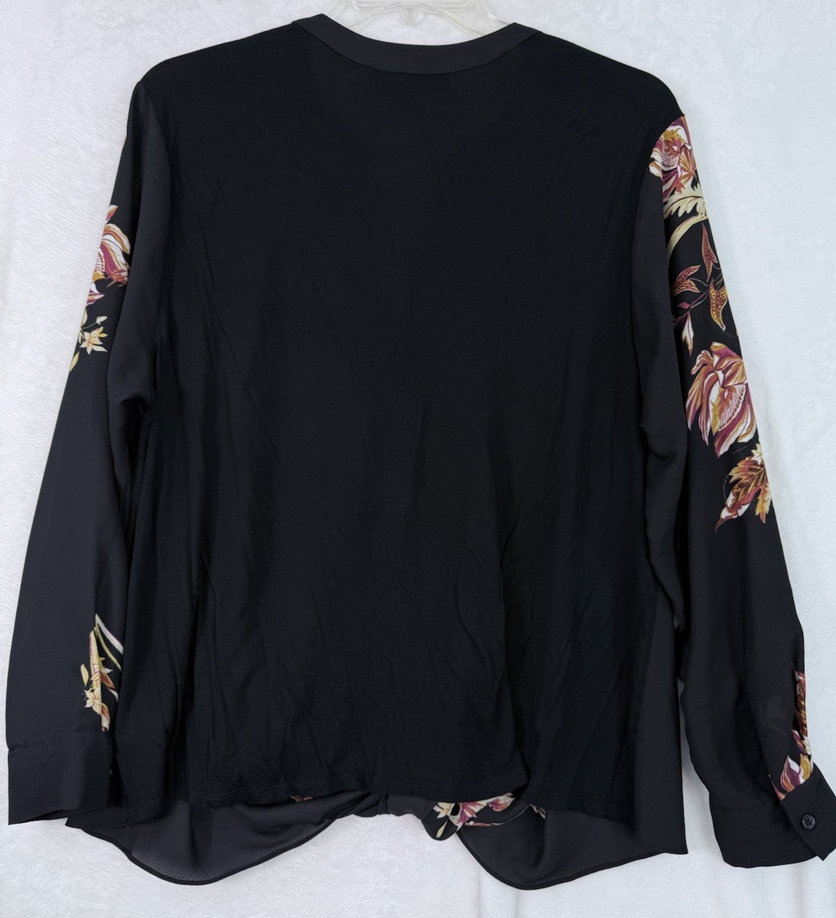 INC International Concepts 2X Tops Long Sleeve Blouse Women's Floral Black Twist