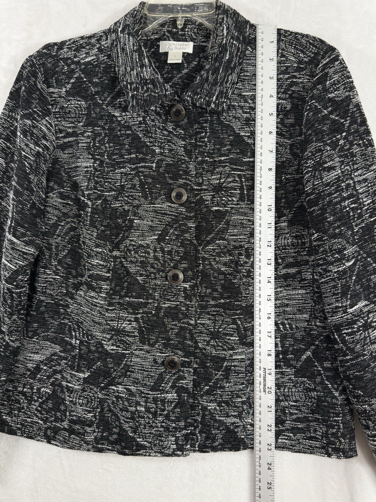 Christopher Banks Large Jacket Black White Blazer Abstract Print Womens