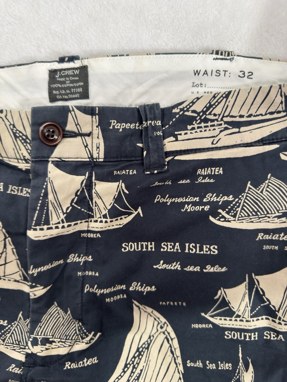 J Crew Stanton Shorts Men’s 32 Blue Nautical Print 9” Inseam 100% Cotton Chino