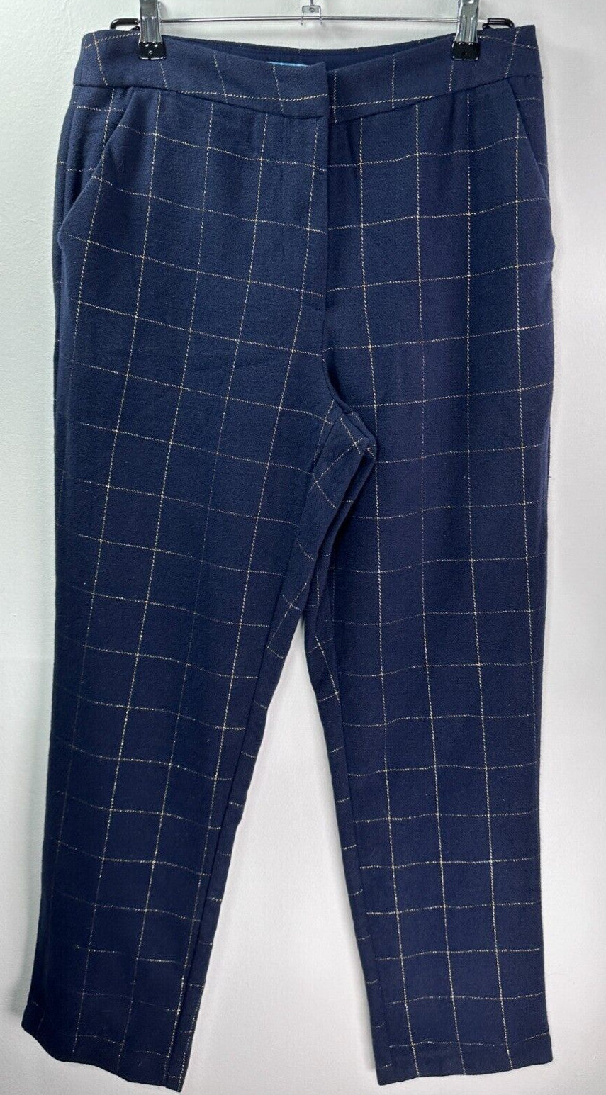 Draper James RSVP Pants 12 Blue Gold Windowpane Plaid Flat Front Lined Womens