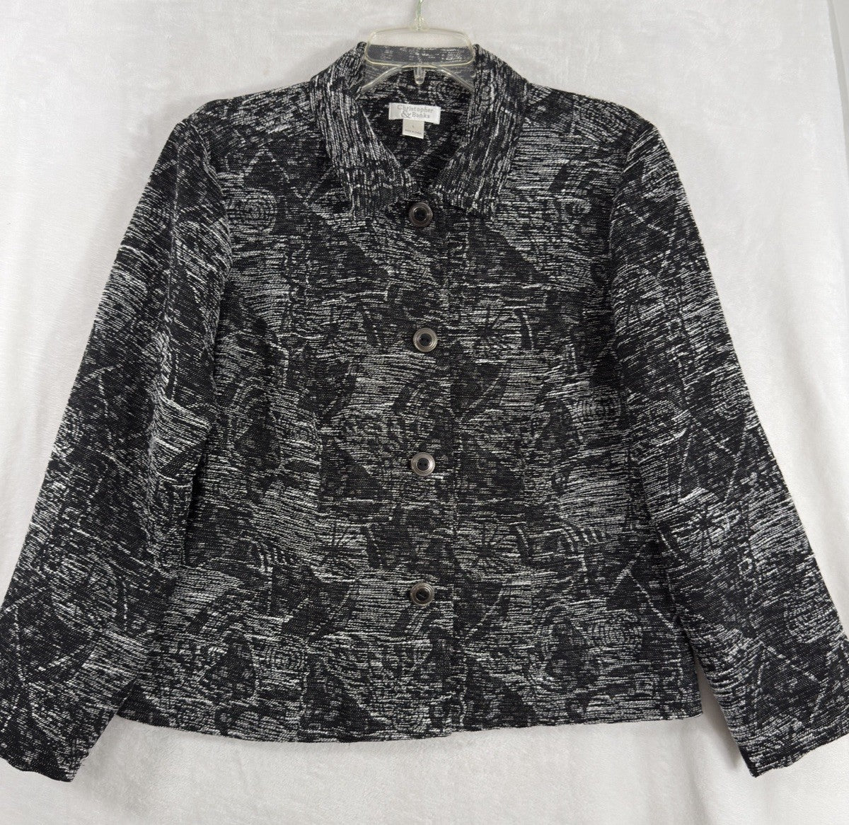 Christopher Banks Large Jacket Black White Blazer Abstract Print Womens