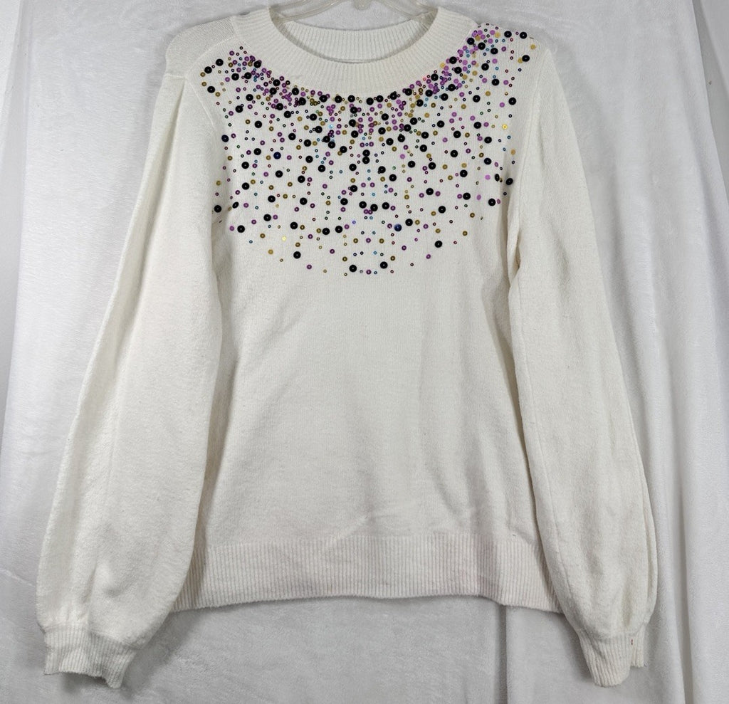 Charter Club XXL Sweater Women White Embellished Pearls Mock Neck