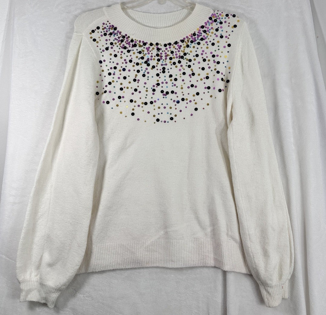 Charter Club XXL Sweater Women White Embellished Pearls Mock Neck