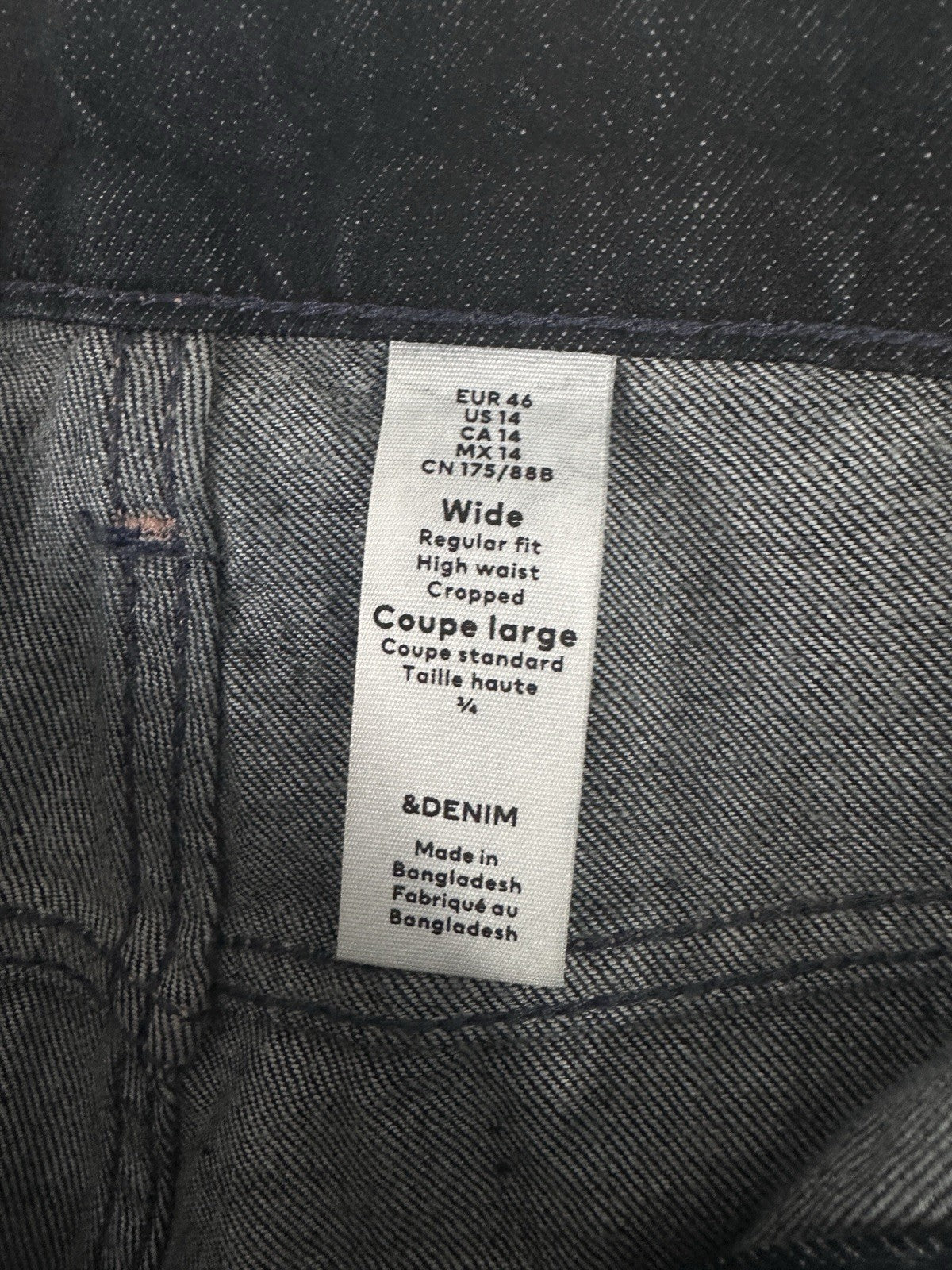 HM Jeans Womens Wide Leg Cropped Size 14 Dark Blue High Waist Regular Fit H&M