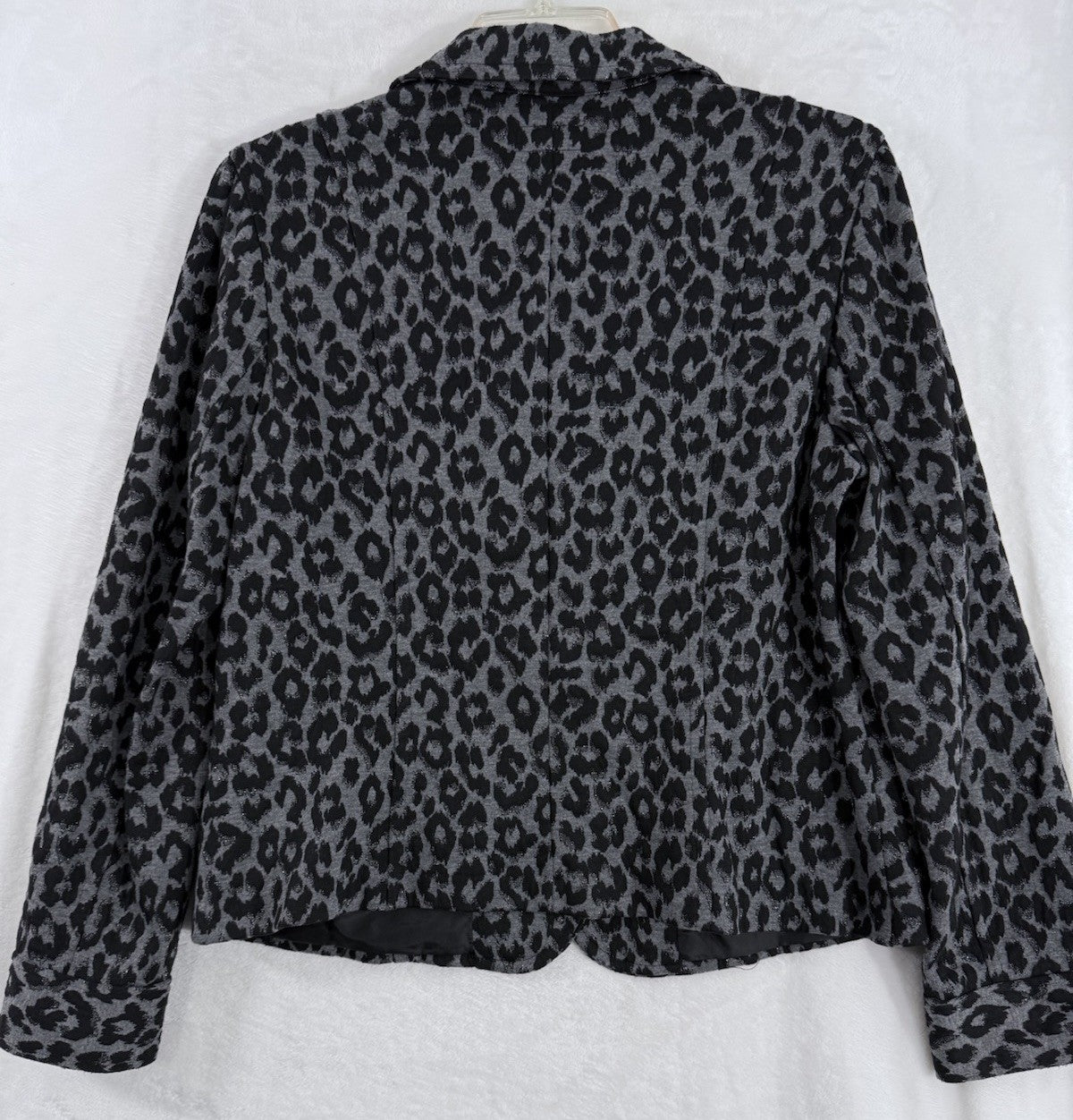 Charter Club Jacket XL Blazer Black Gray Animal Cheetah Print Knit Womens