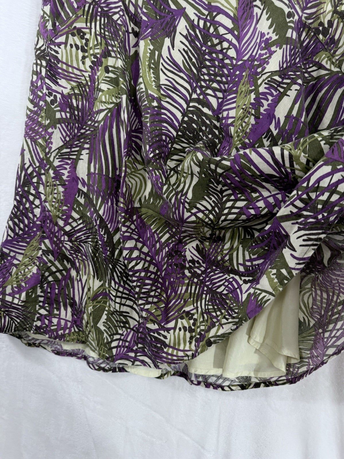Charter Club 100% Linen Midi Skirt Purple Green Floral Print Side Zip Womens