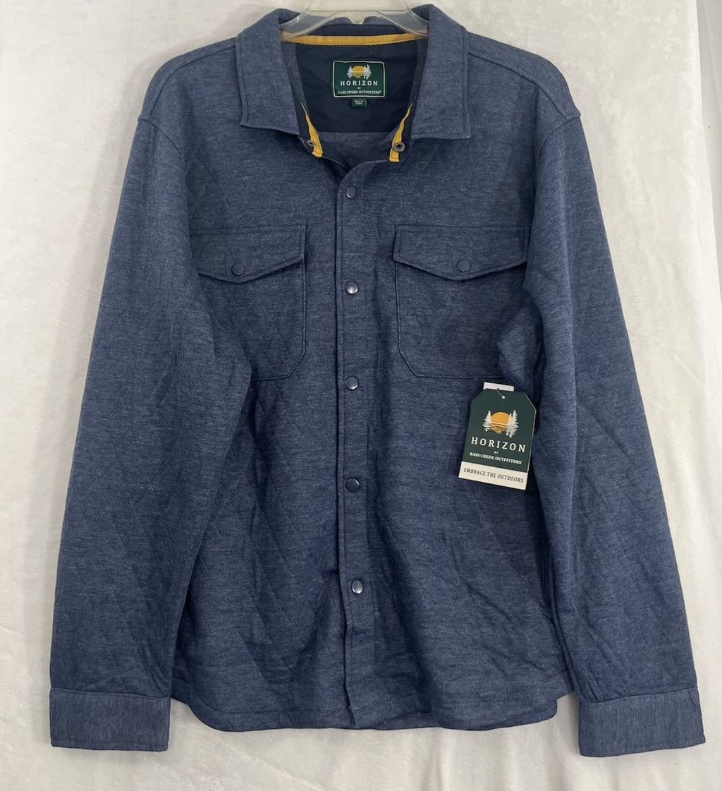 Horizon Outfitters Men’s XXL 2XL Shirt Quilted Knit Long Sleeve Blue Snap Front