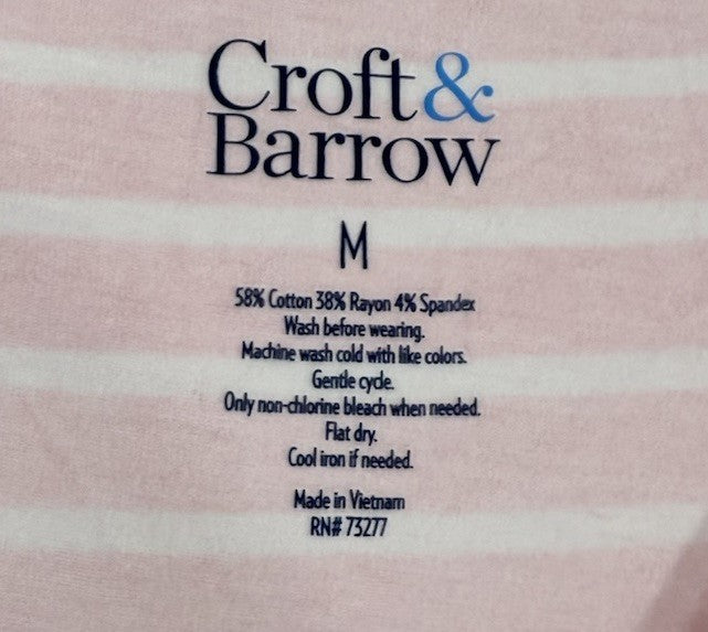 Croft Barrow Medium Tops Pink Striped T Shirt Short Sleeve Tee Women Cotton