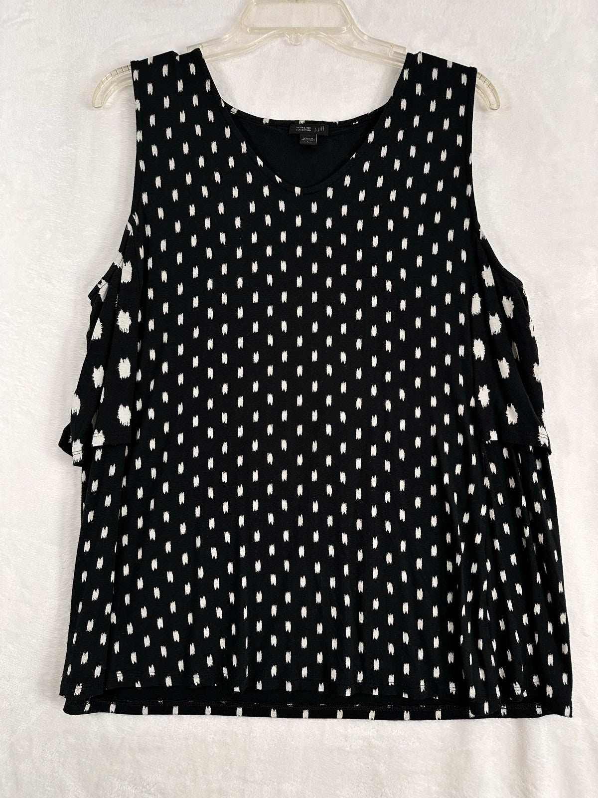 J Jill Wearever Top Large Petite Sleeveless Black White Print Layered Womens LP