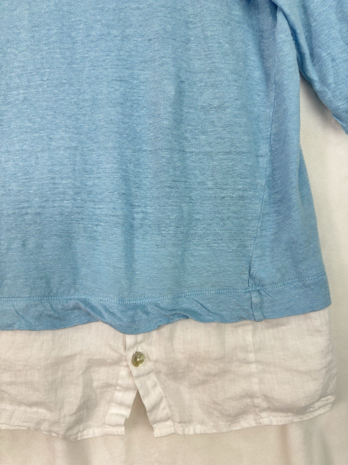 J Jill Love Linen Top XL Tall Blue Tunic Layered Hem 3/4 Sleeve Womens XLT