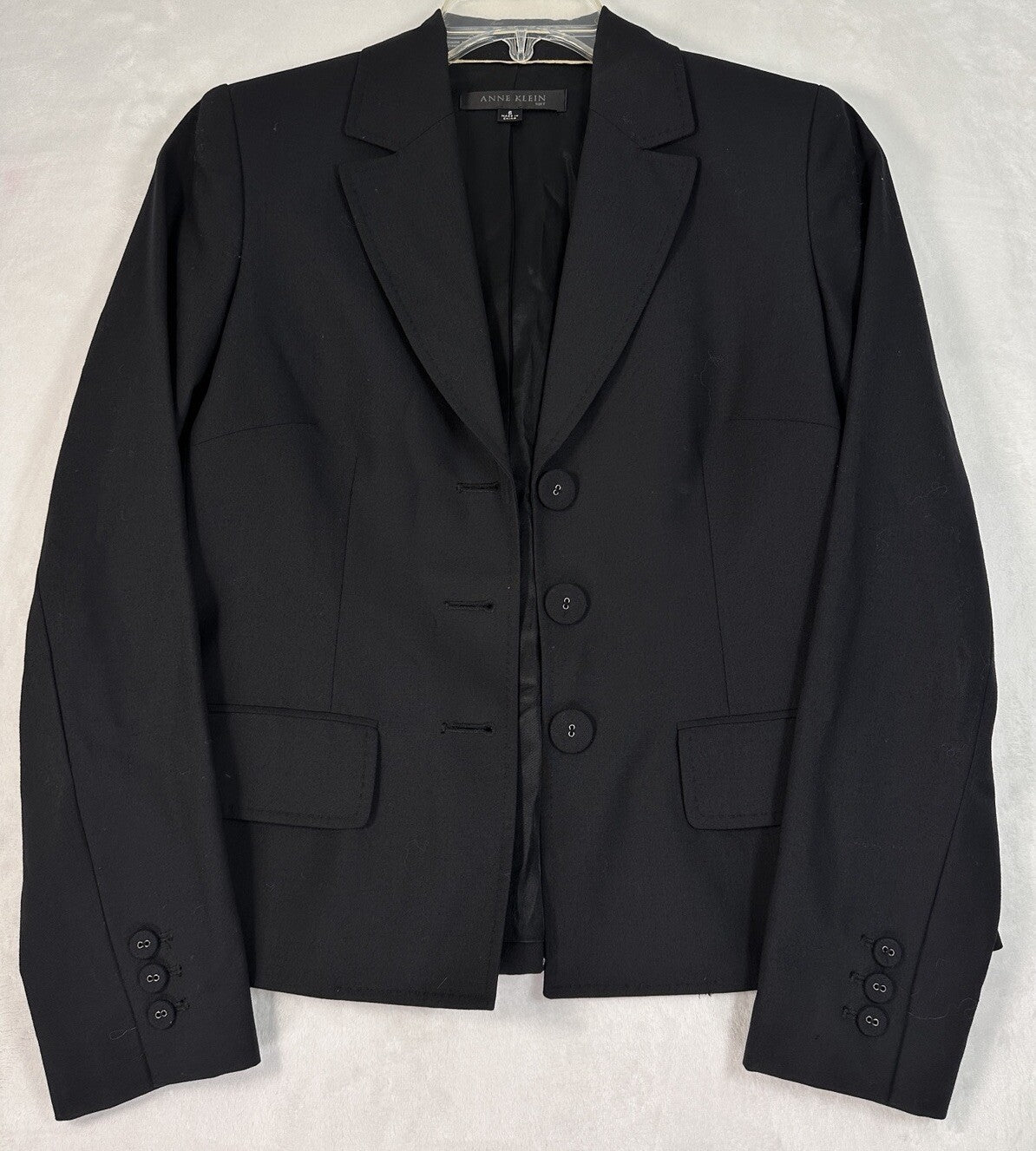 Anne Klein Jacket 6 Black 3 Button Blazer Wool Blend Womens