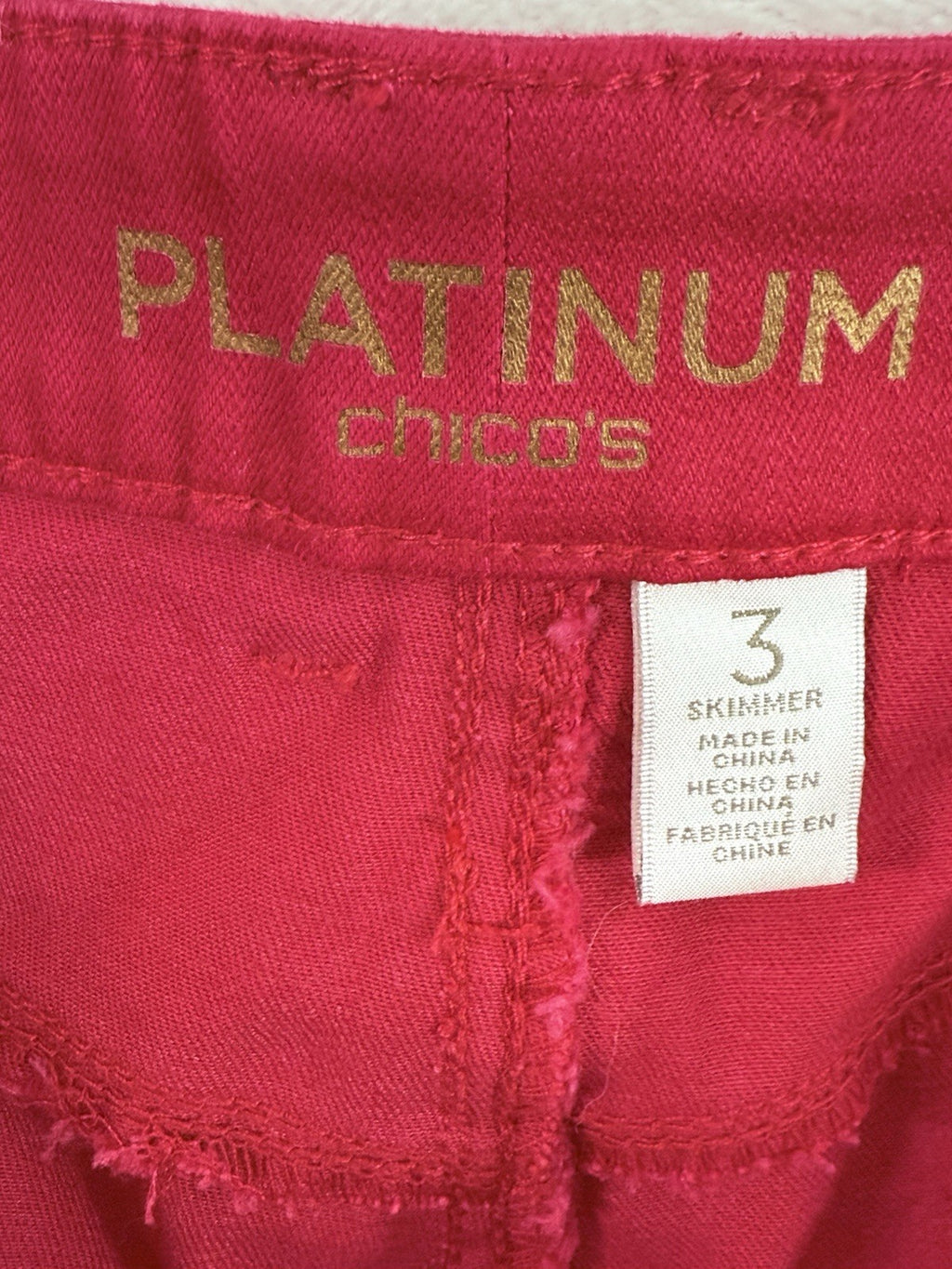 Chicos Platinum Jeans Size 3 Red Skimmer Womens 16