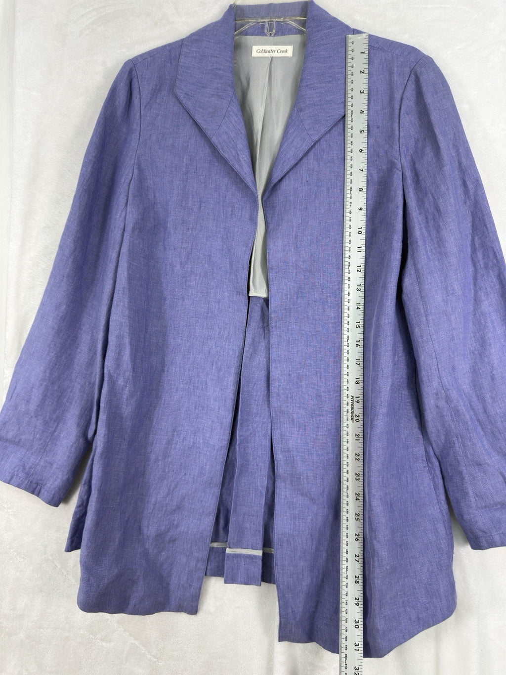 Coldwater Creek 100% Linen Jacket Size 8 Indigo Open Front Blazer Womens