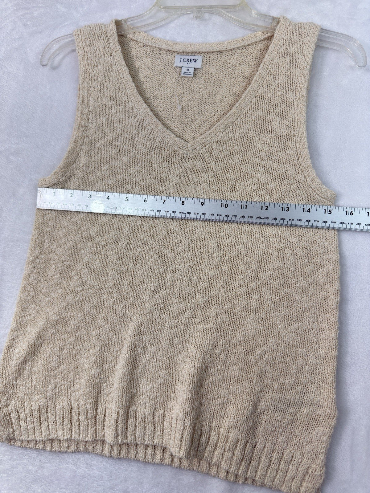 J Crew Small Slub V Neck Sweater Vest Beige Womens