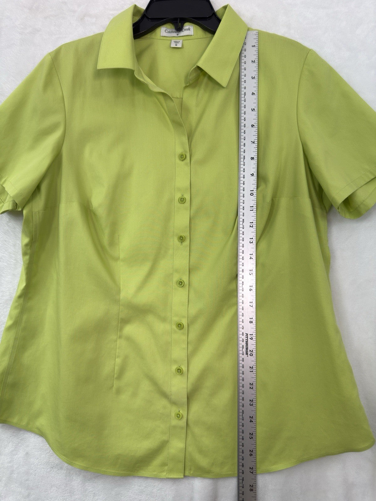 Coldwater Creek Top XL 16 Short Sleeve Button Up Green Womens Cotton