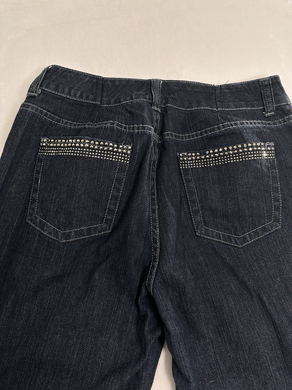 Chicos Size 2 Platinum Jeans Crop Dark Blue Rhinestones Embellished Womens 12