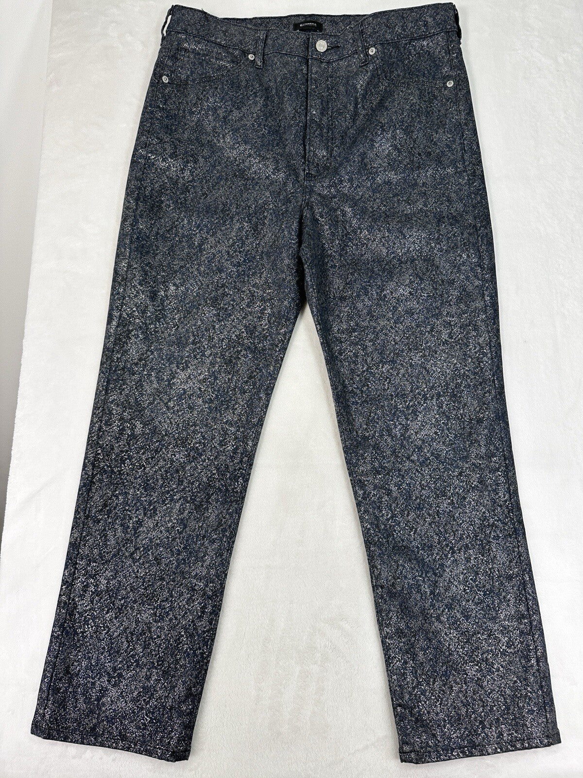 Express Jeans Size 14 Slim Super High Rise Navy Blue Metallic Blue Silver Womens