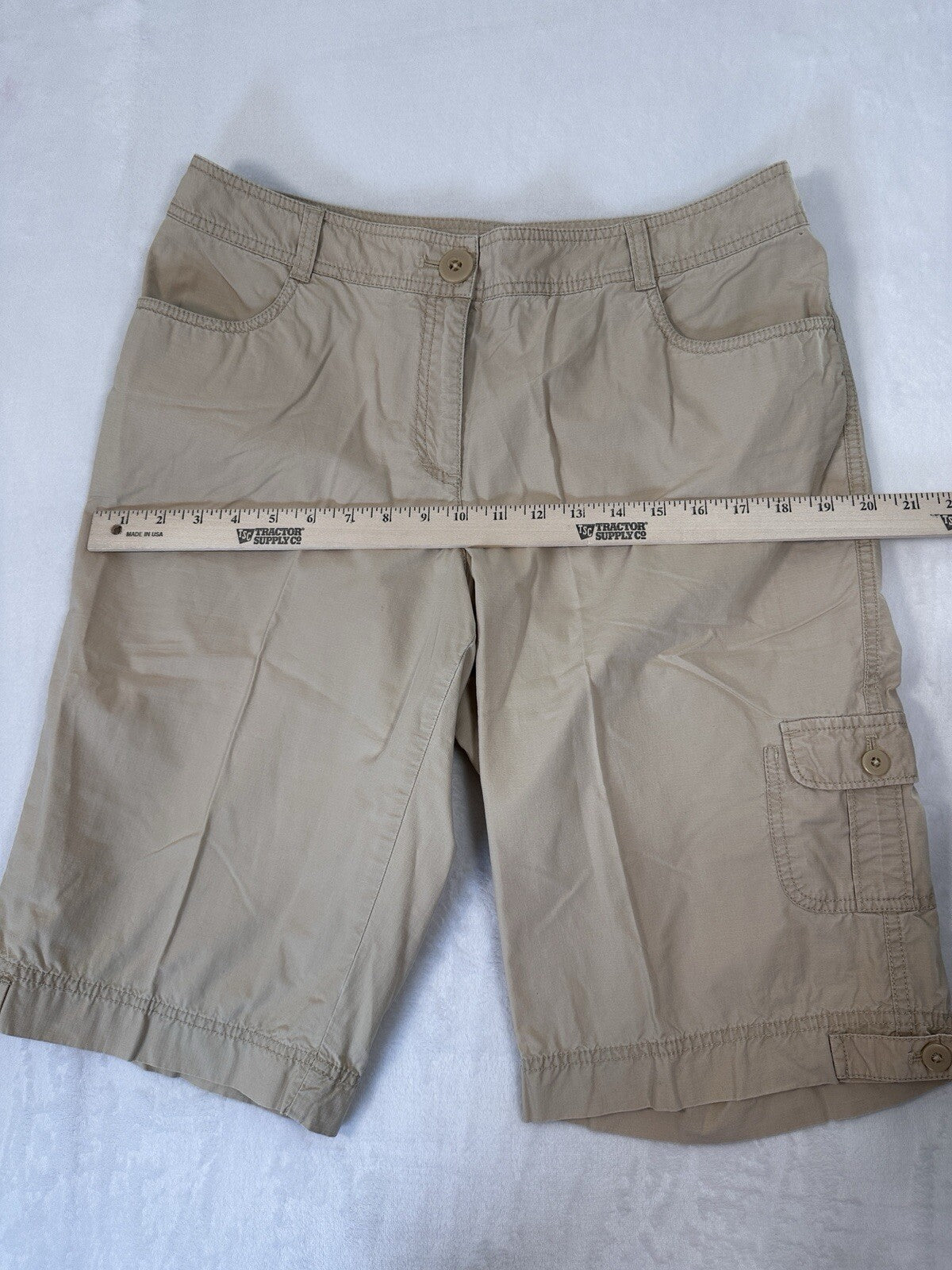J Jill Cargo Capri Pants Shorts 12 100% Cotton Genuine Fit Tan Beige