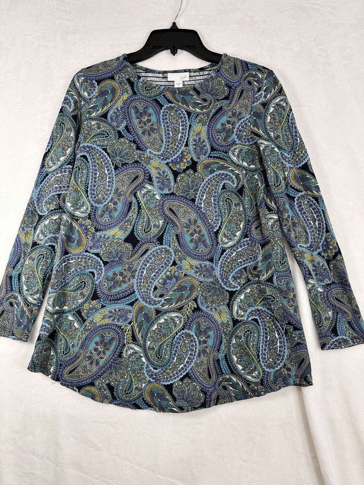 J Jill XS Top Knit Long Sleeve Paisley Blue Green Modal Cotton Womens