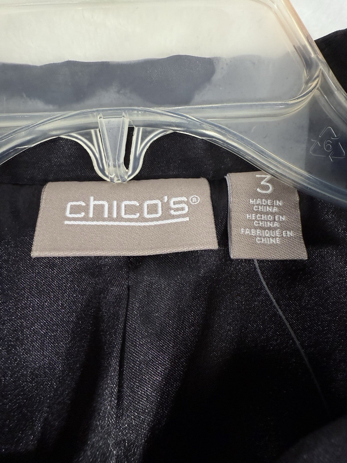 Chicos Size 3 Jacket XL Black Lightweight Blazer Long Sleeve Womens