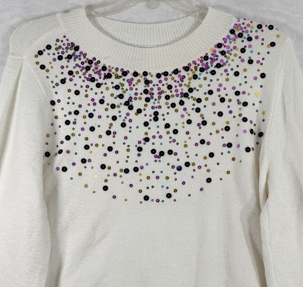 Charter Club XXL Sweater Women White Embellished Pearls Mock Neck