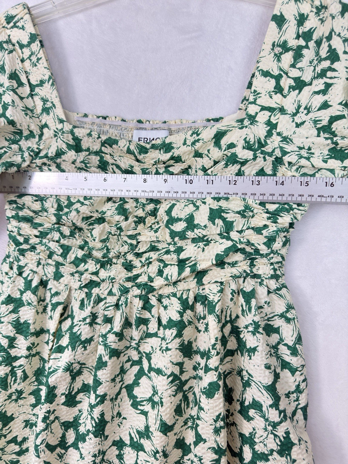 FRNCH Dress Small Met Green Floral Short Smocked Boho Cotton Womens