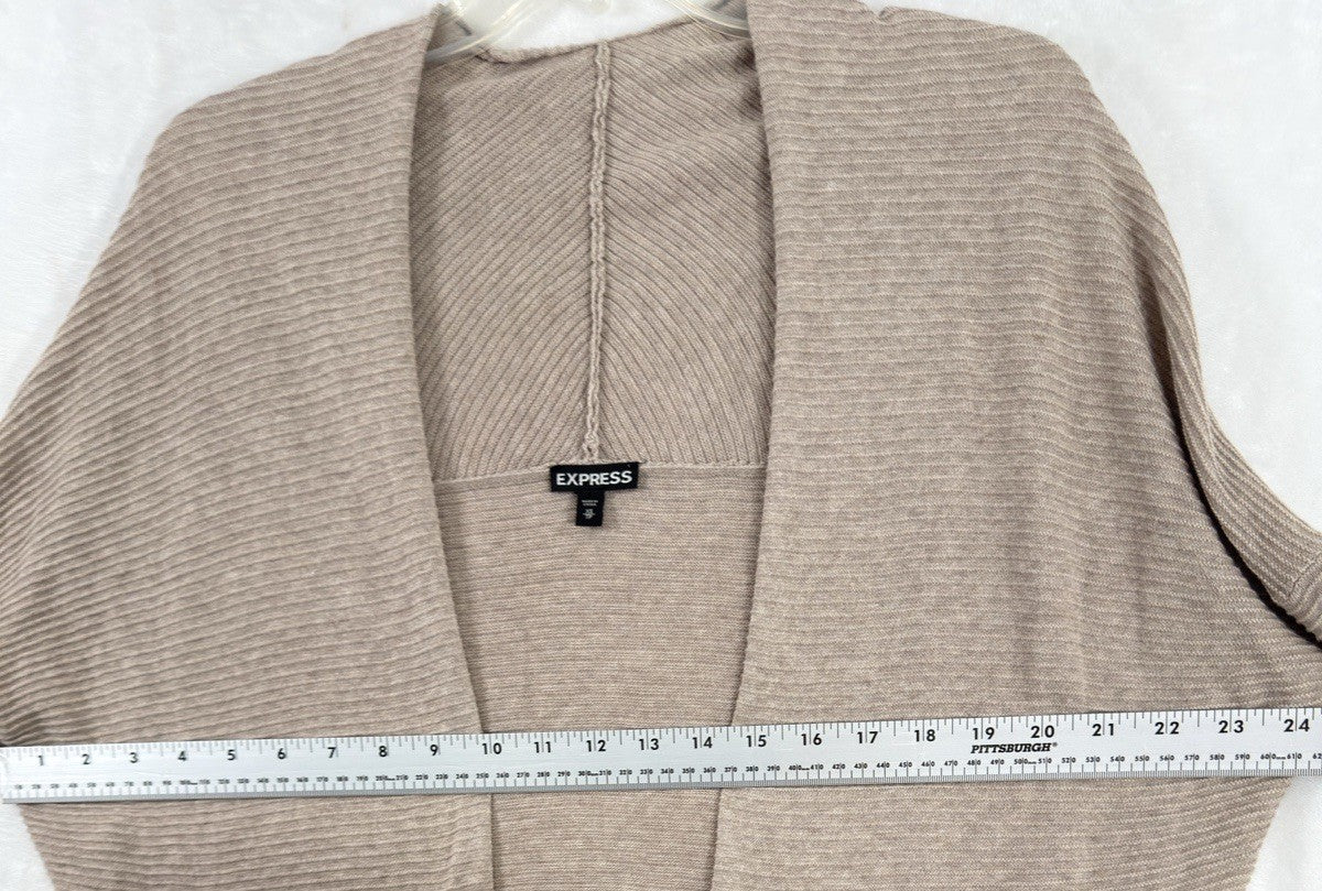 Express XS Cardigan Sweater Tan Beige Open Front Short Dolman Sleeve Womens