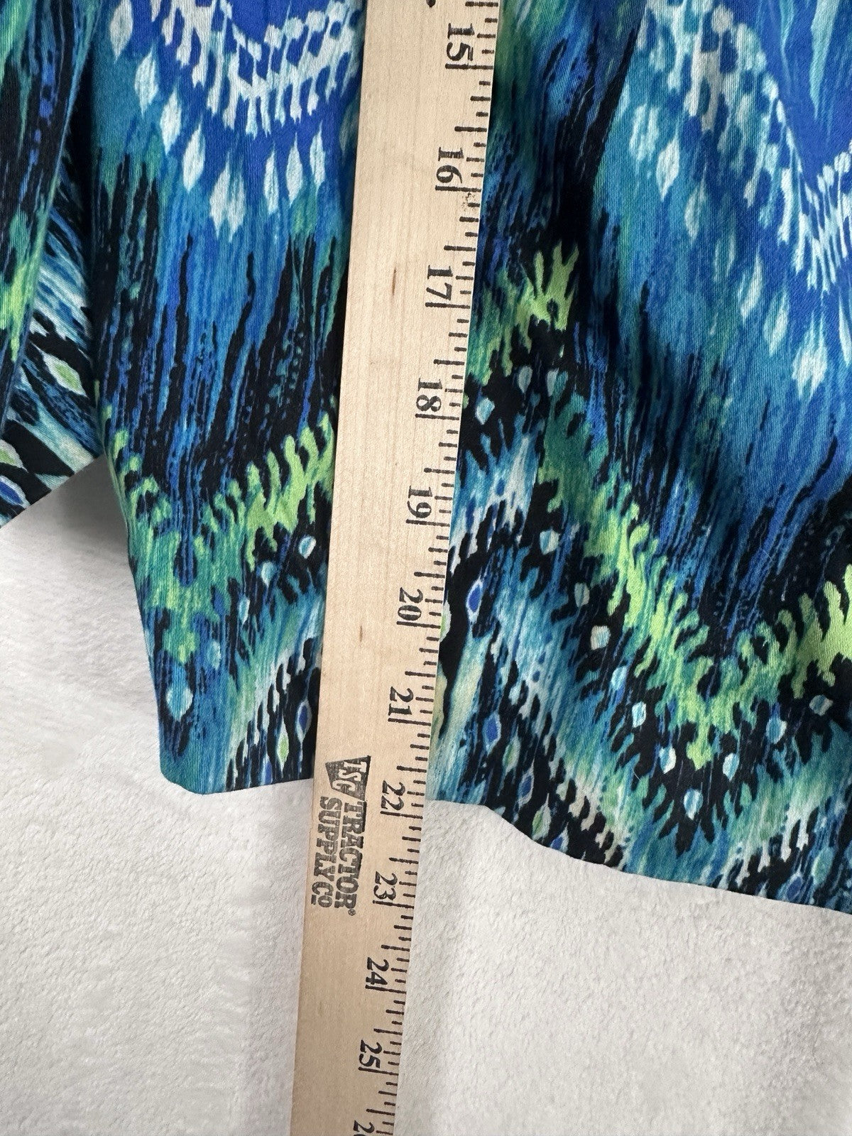 Chicos Size 1 Jacket Medium Blue Green 3/4 Sleeve Chevron Blazer Cotton Stretch