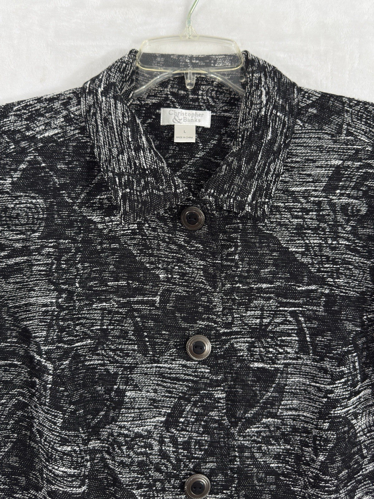 Christopher Banks Large Jacket Black White Blazer Abstract Print Womens