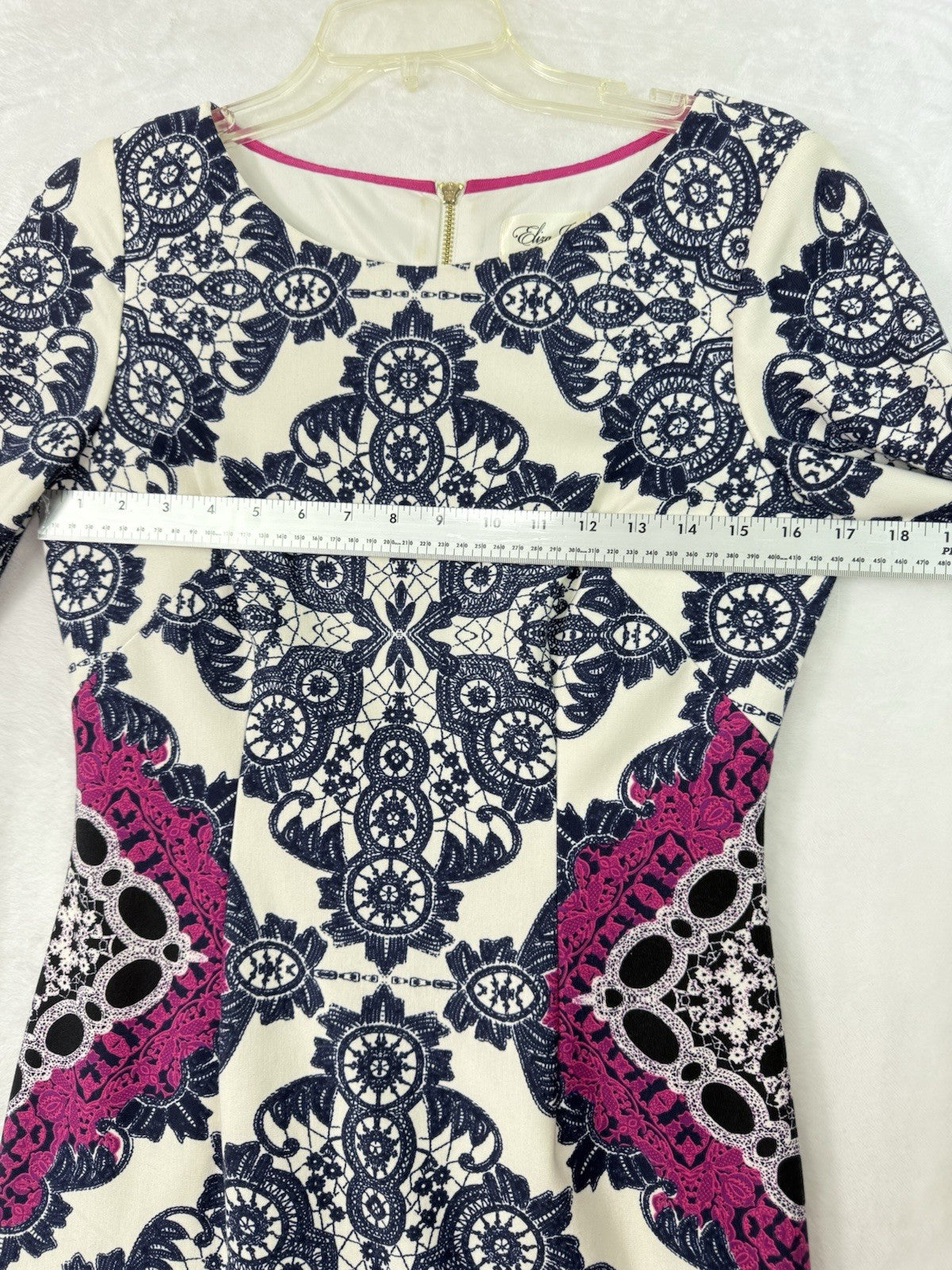 Eliza J Dress 6 Floral Sheath Blue Pink Stretch 3/4 Sleeve Pencil Stretch