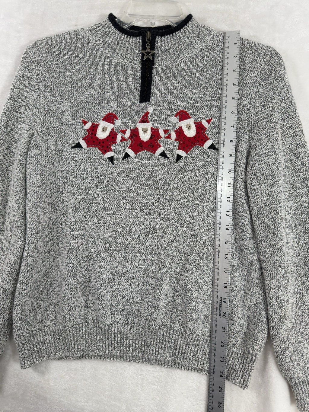 Christopher Banks Medium Christmas Sweater Santa Holiday Gray 1/4 Zip Tops Women