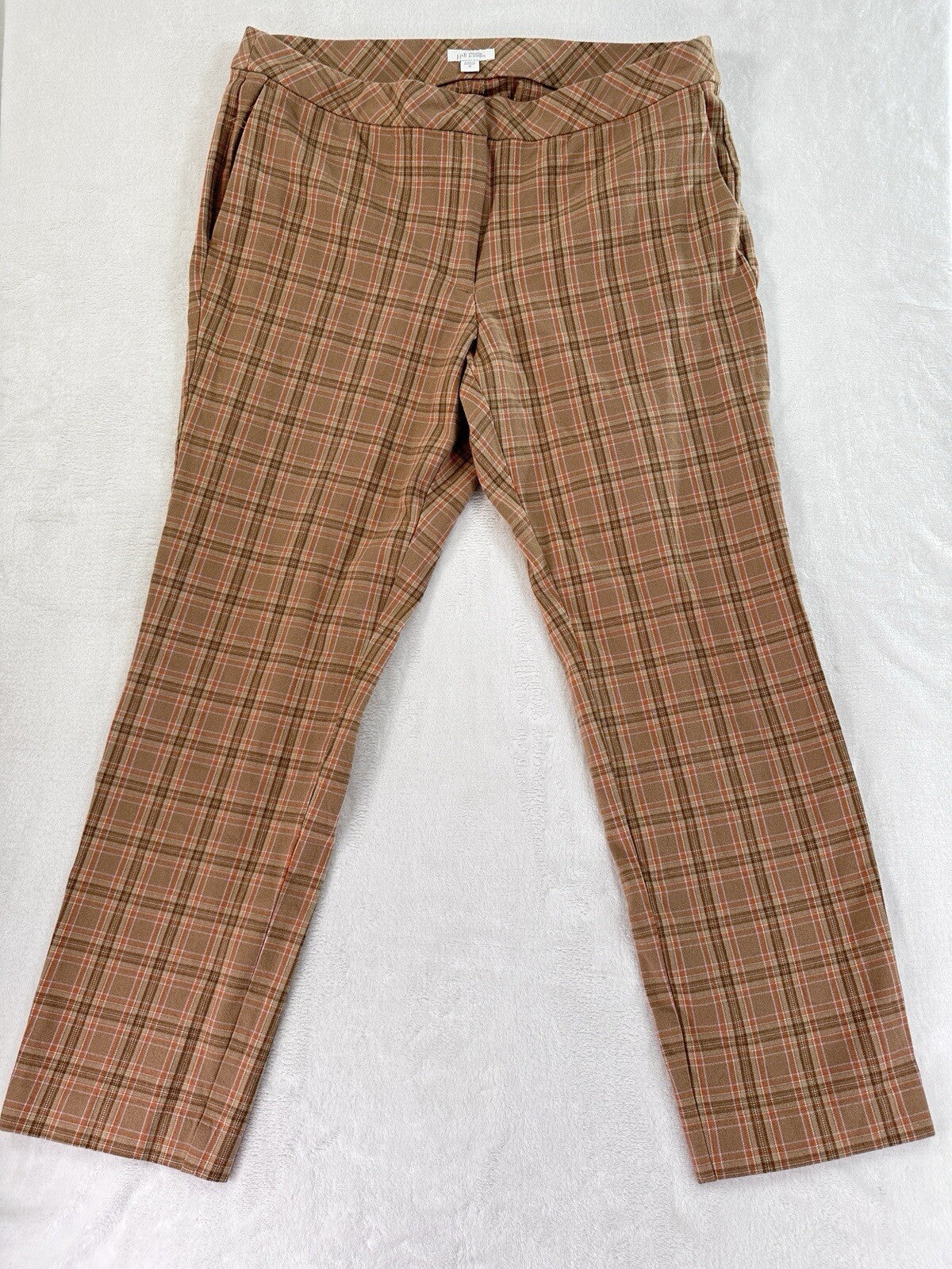 J Jill Premium Bi Stretch Pants Size 12 Tan Brown Womens Plaid
