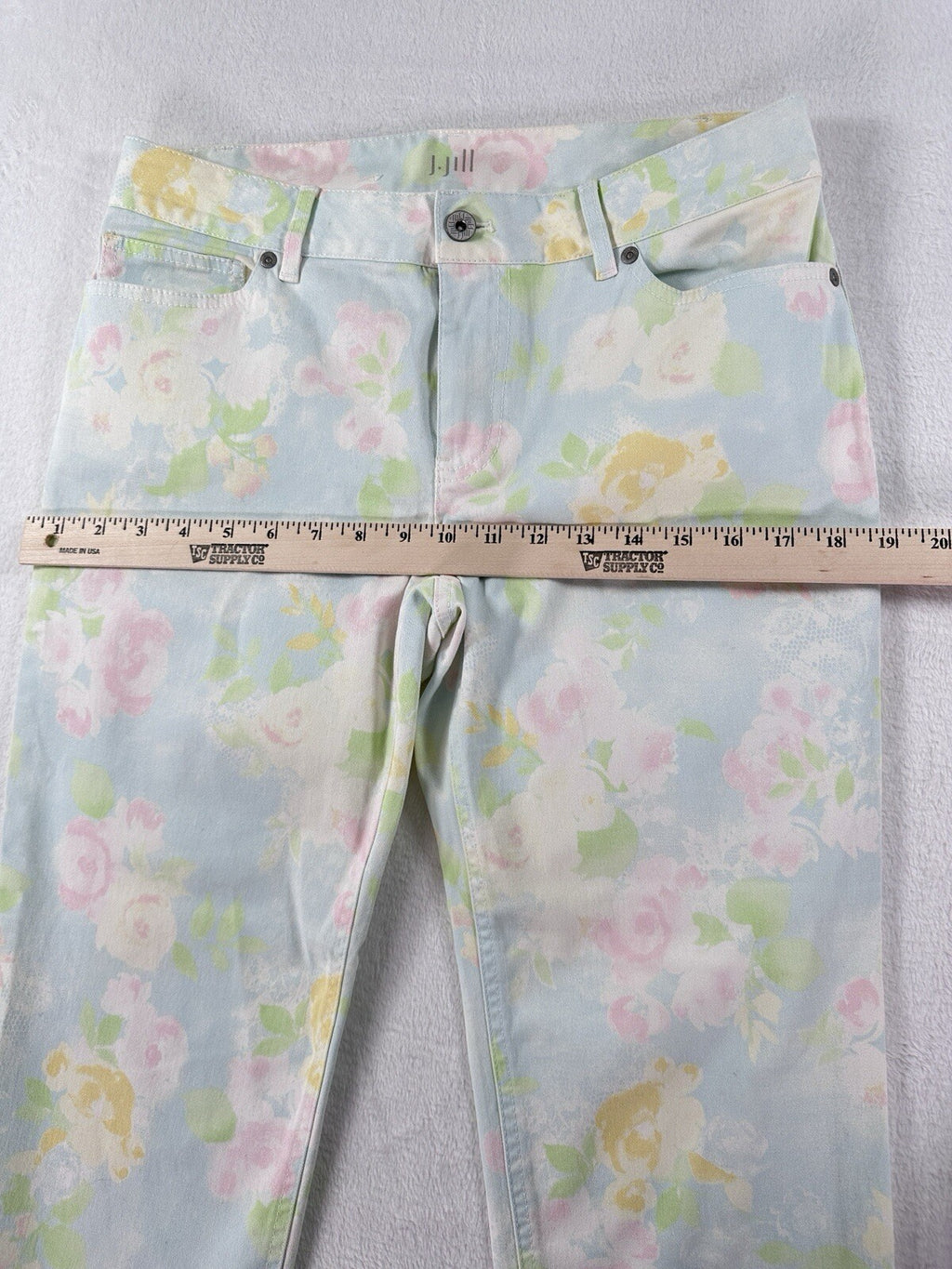 J Jill Authentic Fit Cropped Jeans 6 Petite Floral Print Light Blue Roses