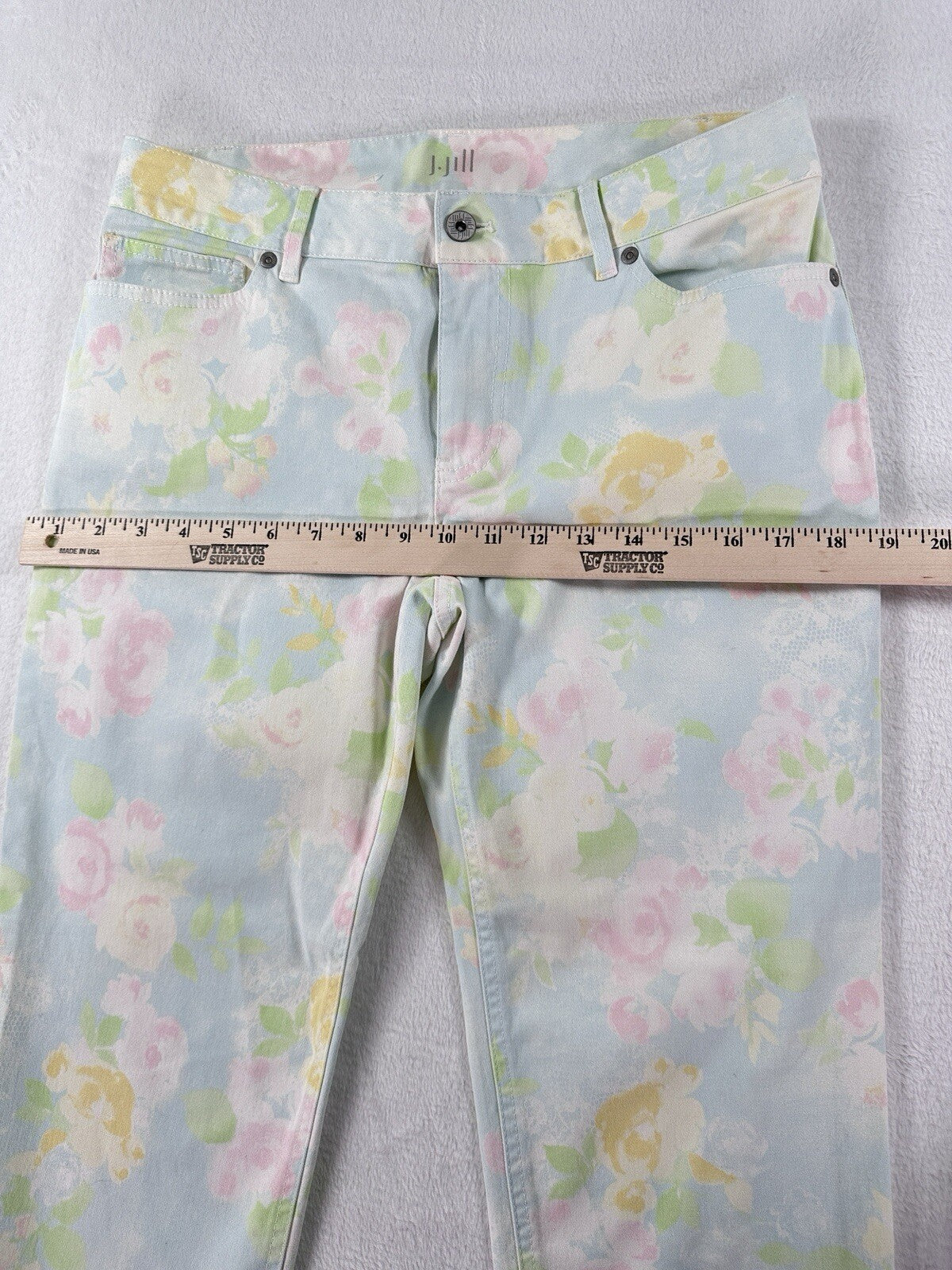 J Jill Authentic Fit Cropped Jeans 6 Petite Floral Print Light Blue Roses