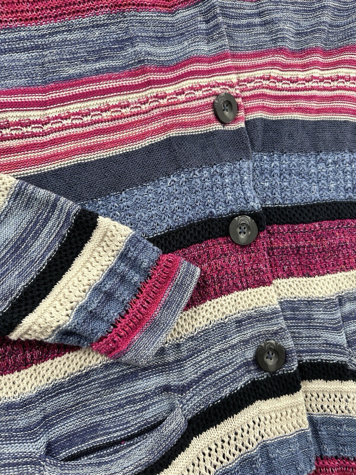 J Jill Large Petite Open Knit Cardigan Sweater Long Blue Linen Cotton Buttons