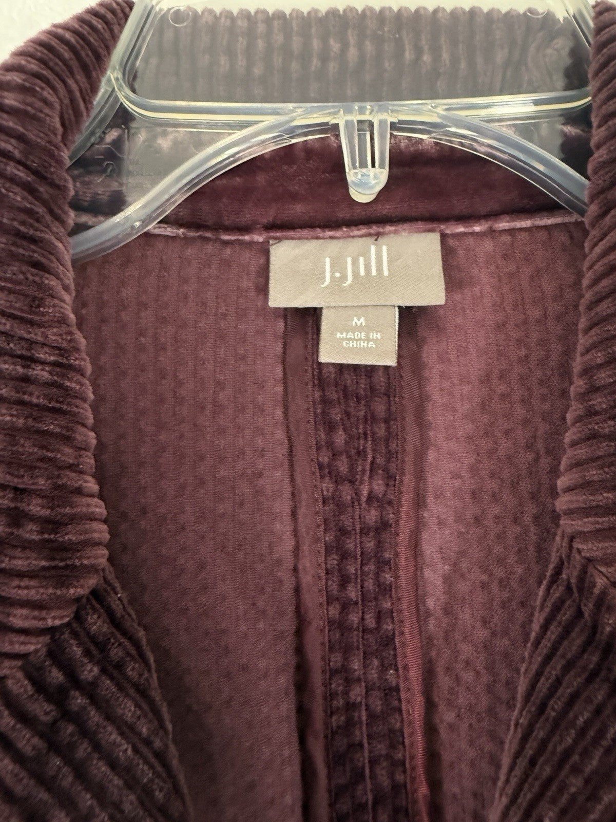 J Jill Jacket Medium Corduroy Velvet Trim Purple Womens Blazer 100% Cotton