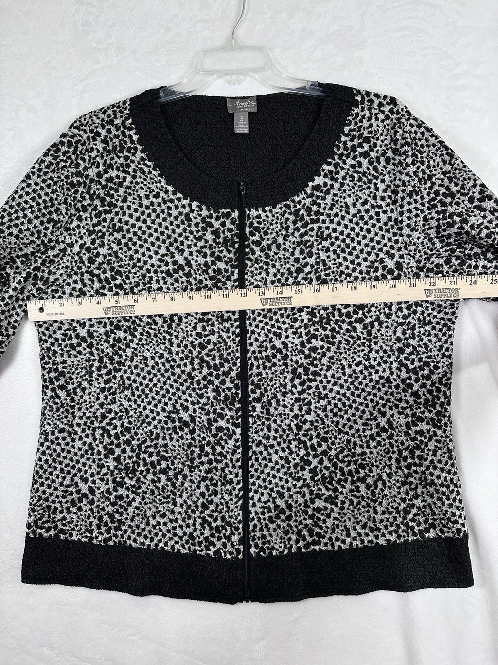 Chicos Travelers Size 3 Jacket Black Gray XL Crinkle Full Zip