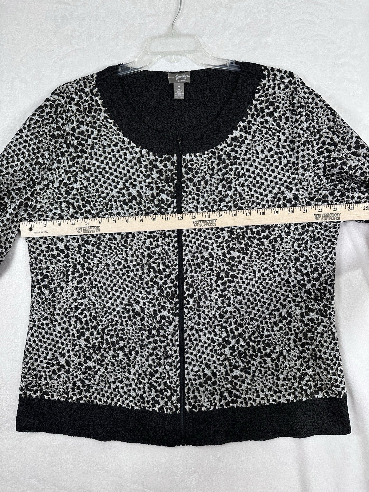 Chicos Travelers Size 3 Jacket Black Gray XL Crinkle Full Zip