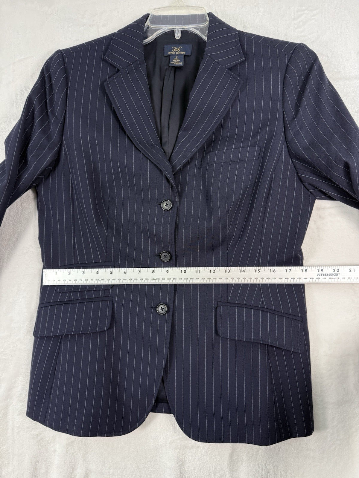 Brooks Brothers 346 Blazer 12 Womens 100% Wool Navy Blue Pinstripe Suit Jacket
