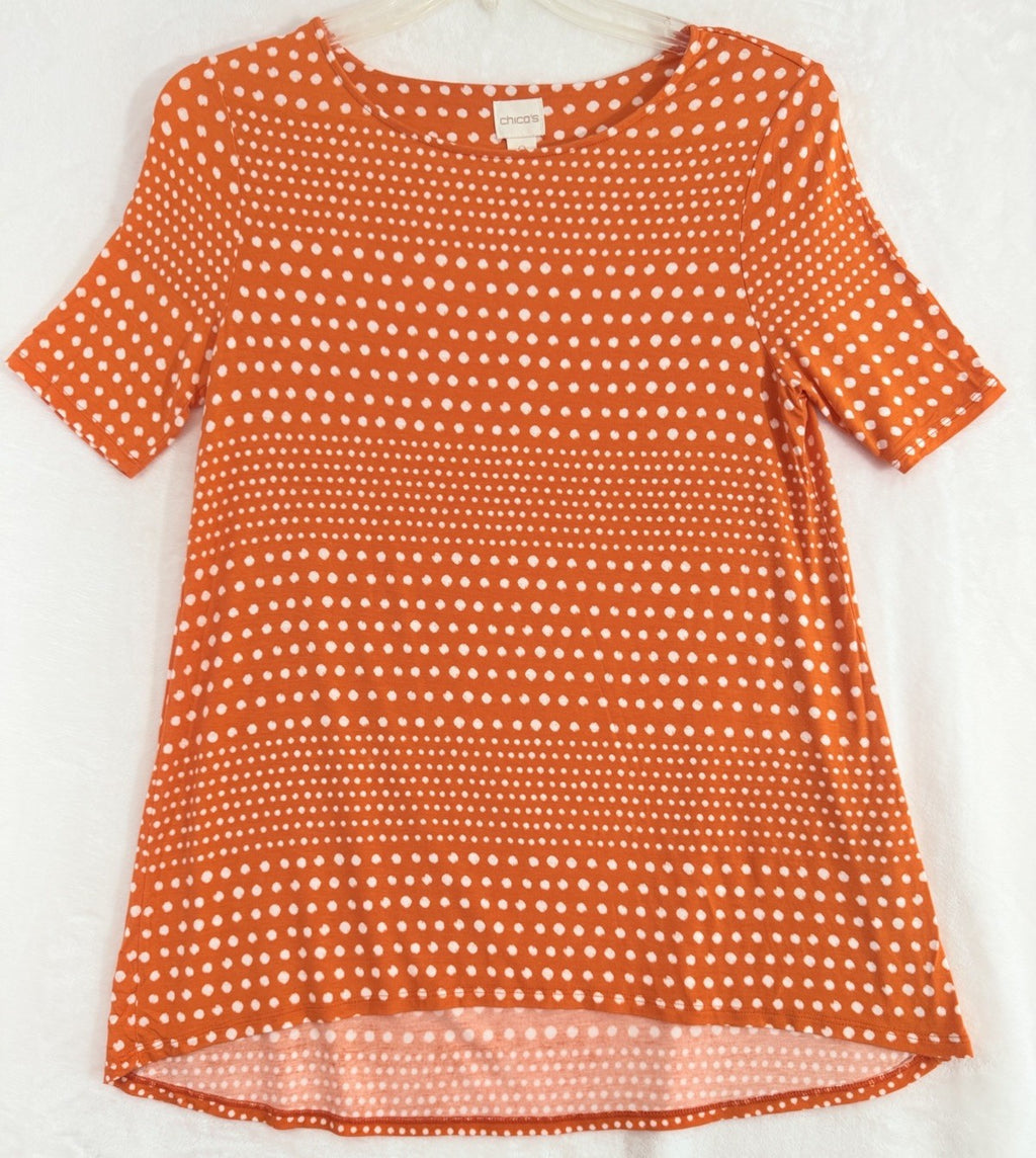 Chicos Tops Size 0 Short Sleeve Small Orange Knit Modal Knit Womens