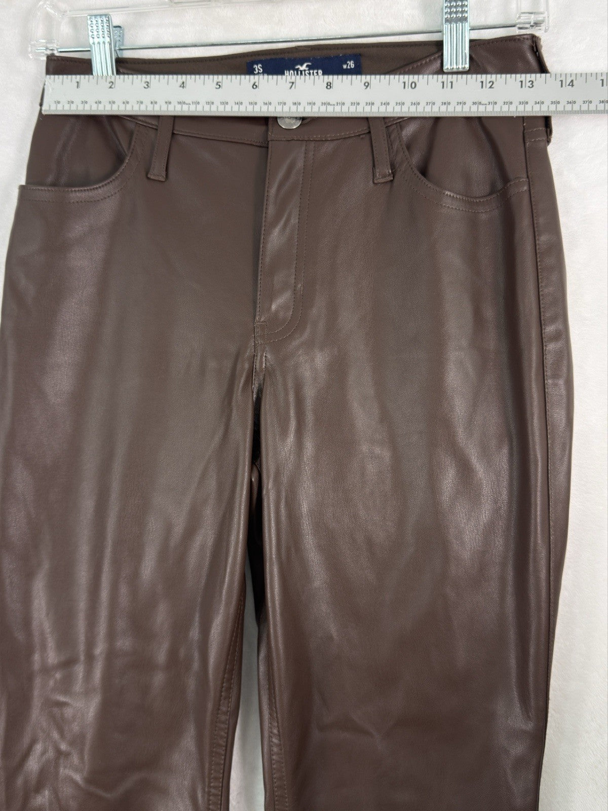 Hollister Faux Leather Pants 26 Size 3 Short 3S Brown High Rise Flare Womens