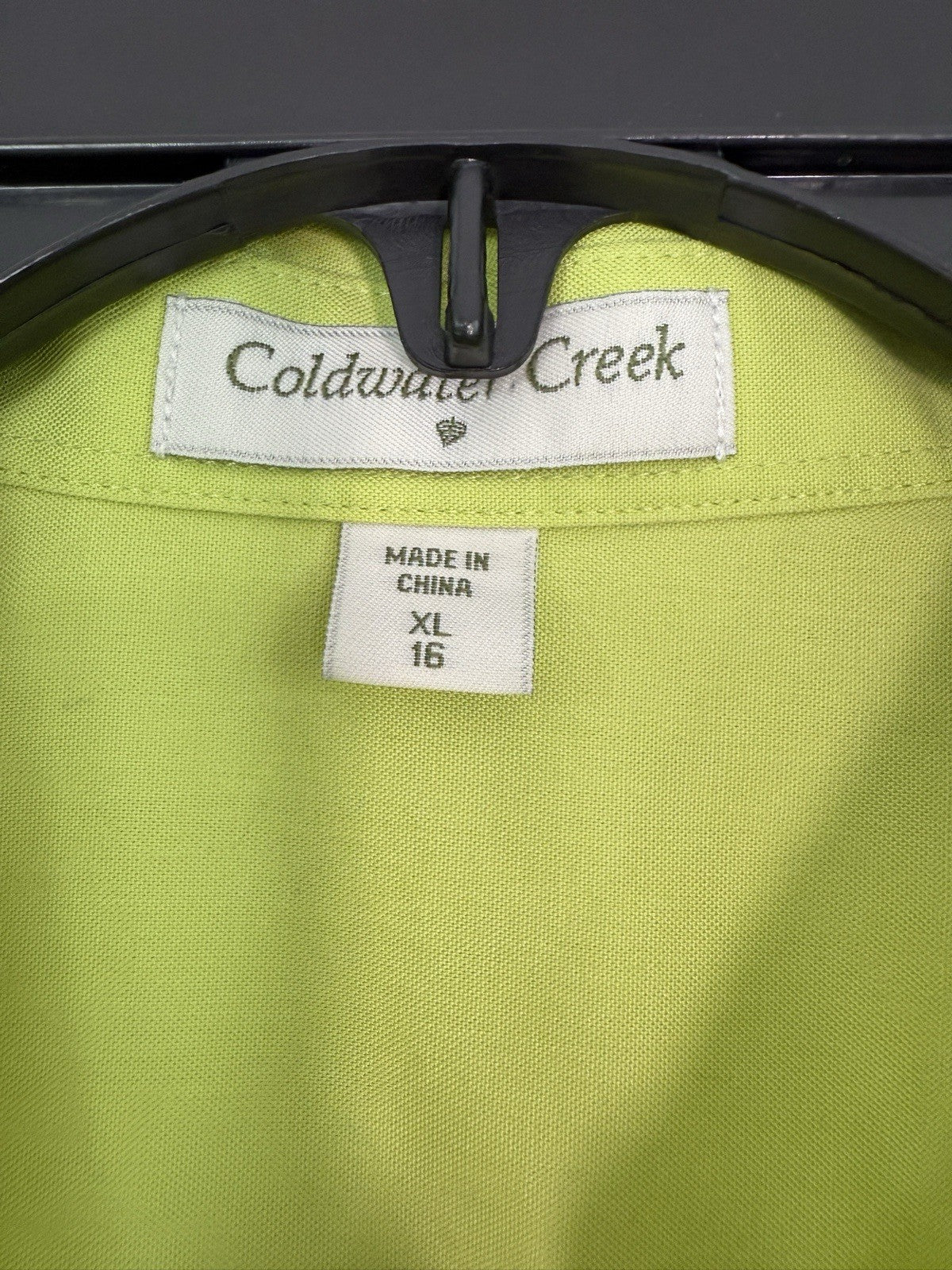 Coldwater Creek Top XL 16 Short Sleeve Button Up Green Womens Cotton