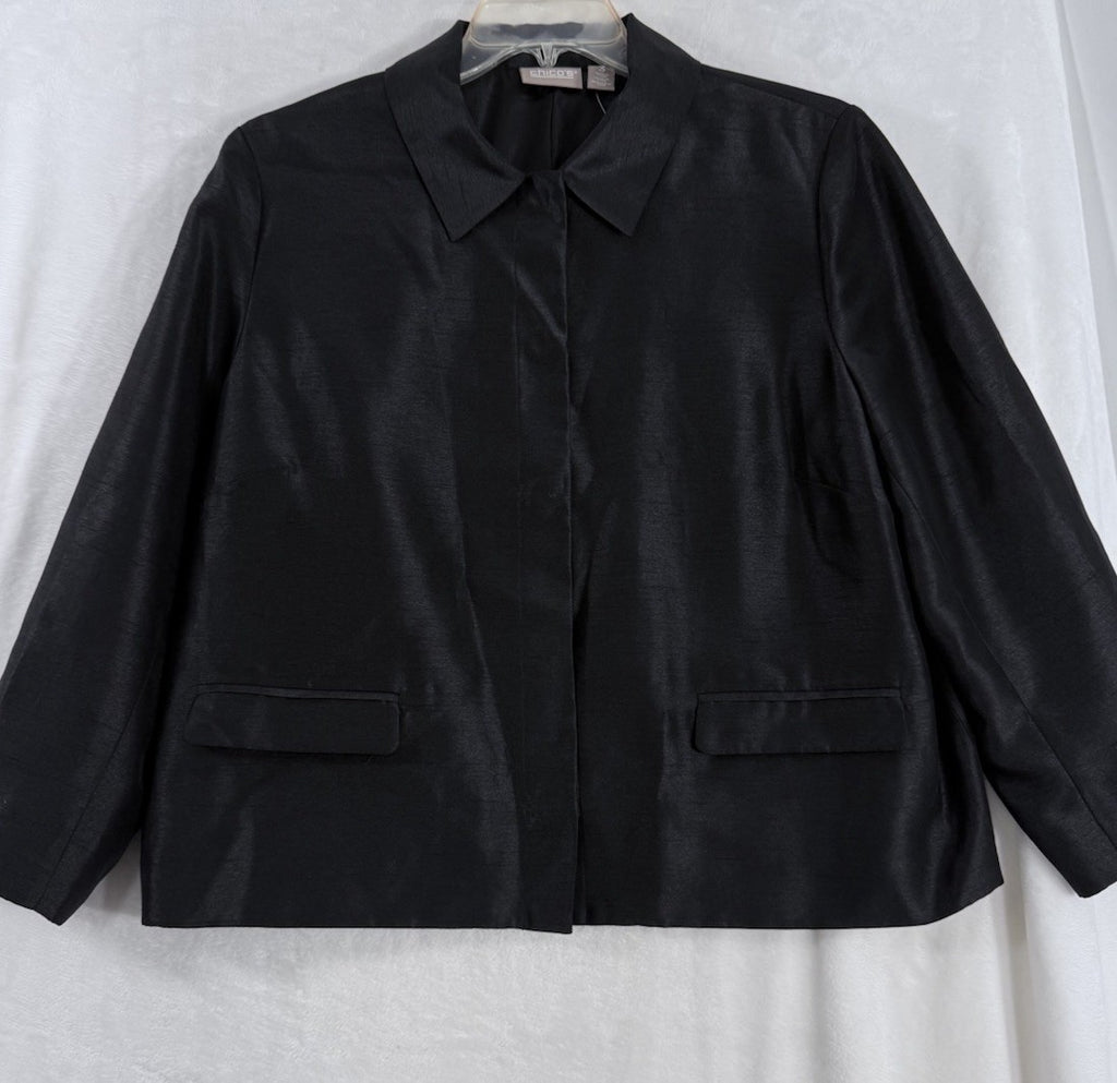 Chicos Size 3 Jacket XL Black Lightweight Blazer Long Sleeve Womens