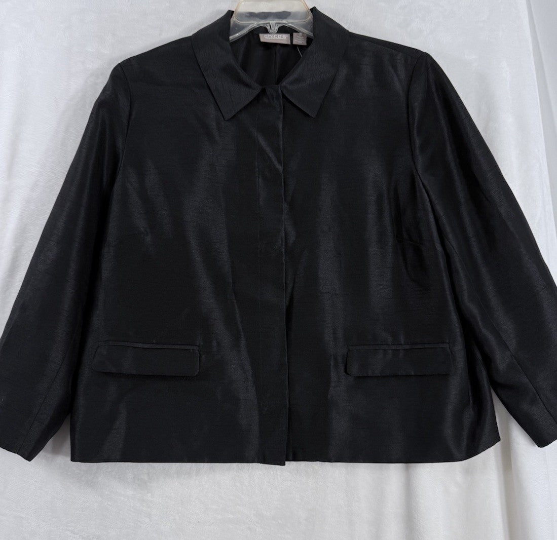 Chicos Size 3 Jacket XL Black Lightweight Blazer Long Sleeve Womens