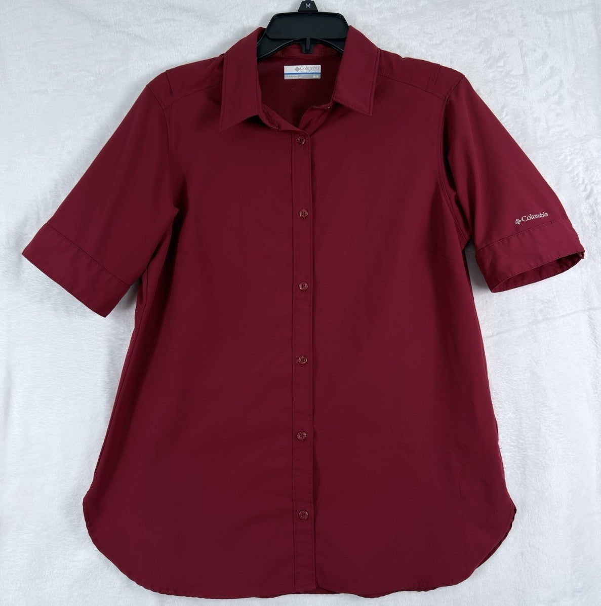 Columbia Omni Shade Shirt Womens Medium Red Short Sleeve Button Up Top