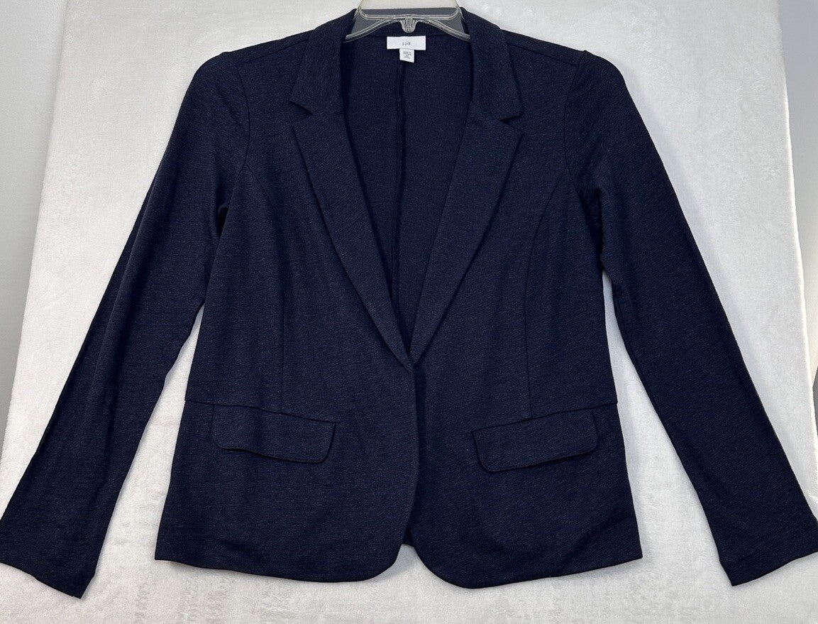 J Jill XS Petite Linen Jacket Navy Blue Open Front Blazer Long Sleeve Womens