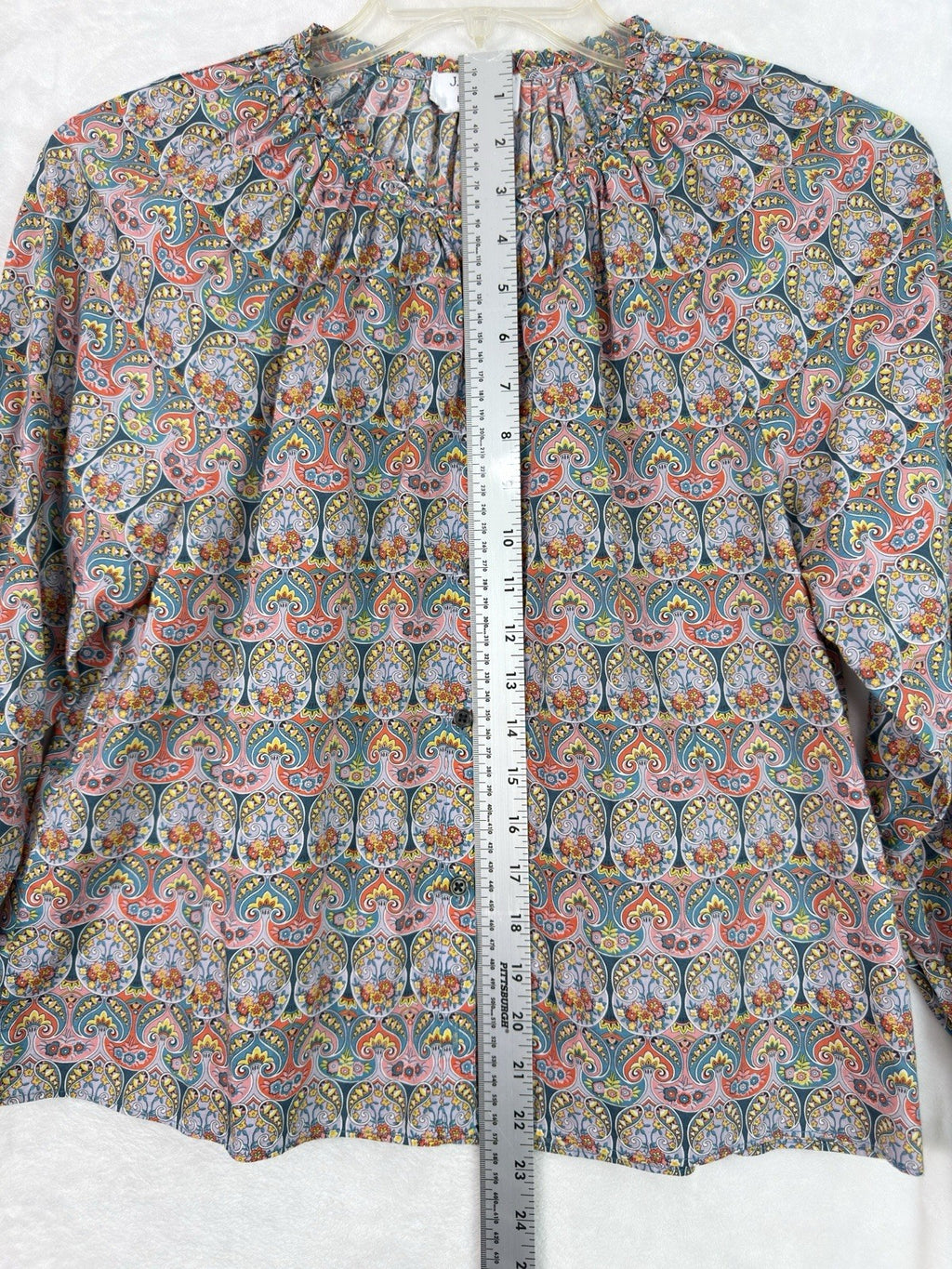 J Crew Liberty Of London Shirt Small Blouse Smocked Cotton Blue Pink Paisley