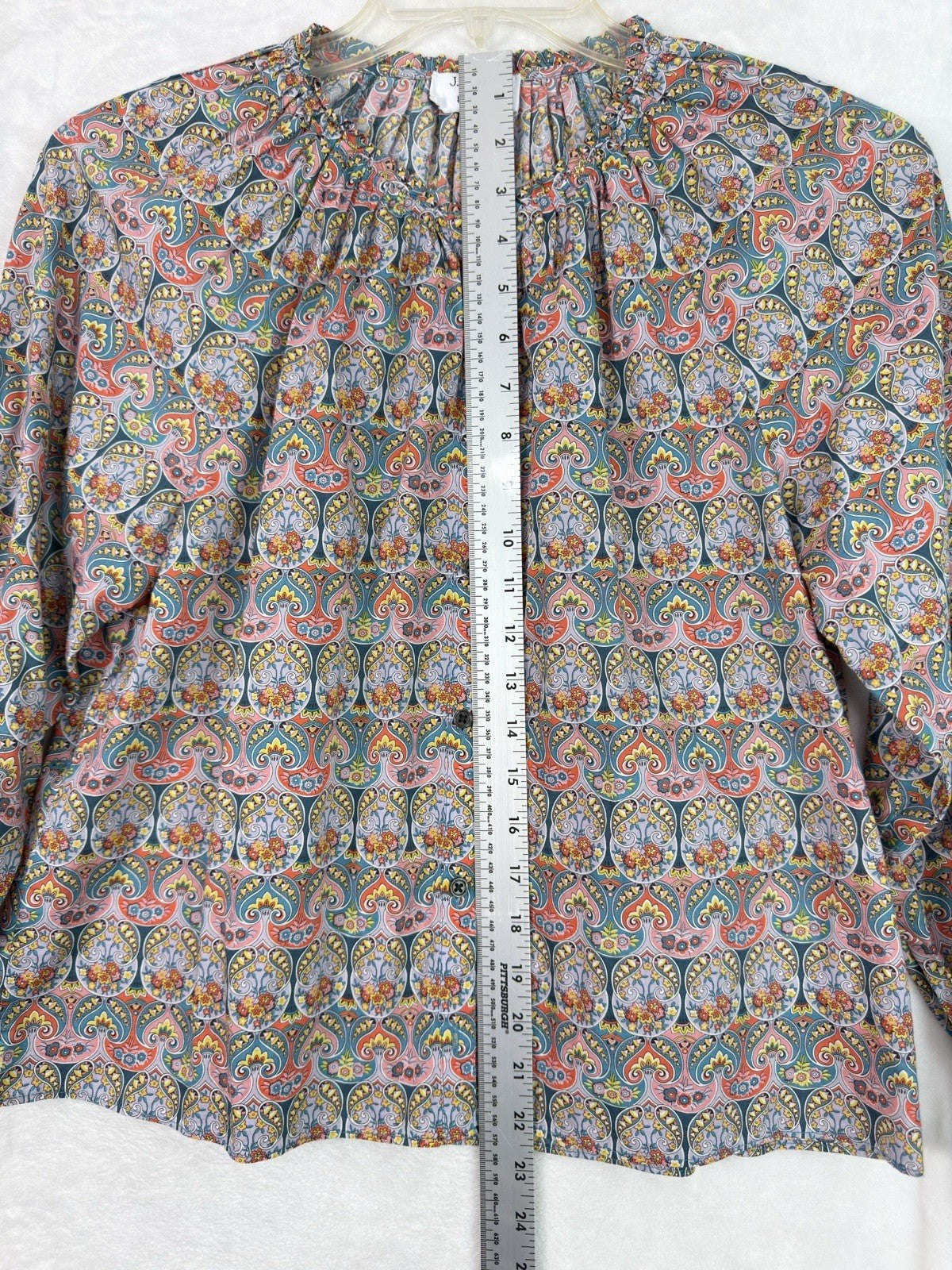 J Crew Liberty Of London Shirt Small Blouse Smocked Cotton Blue Pink Paisley