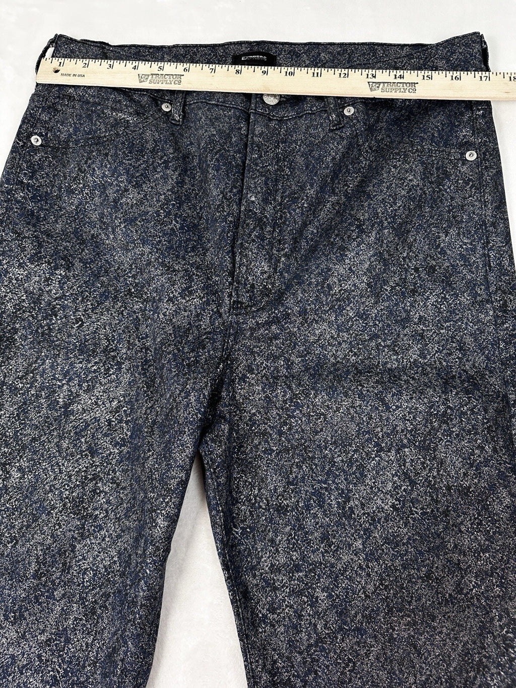 Express Jeans Size 14 Slim Super High Rise Navy Blue Metallic Blue Silver Womens